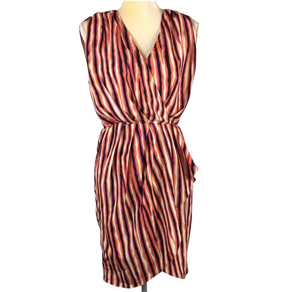 MM Couture by Miss Me Orange Stripe Faux Wrap Dress Size Small - Picture 1 of 7